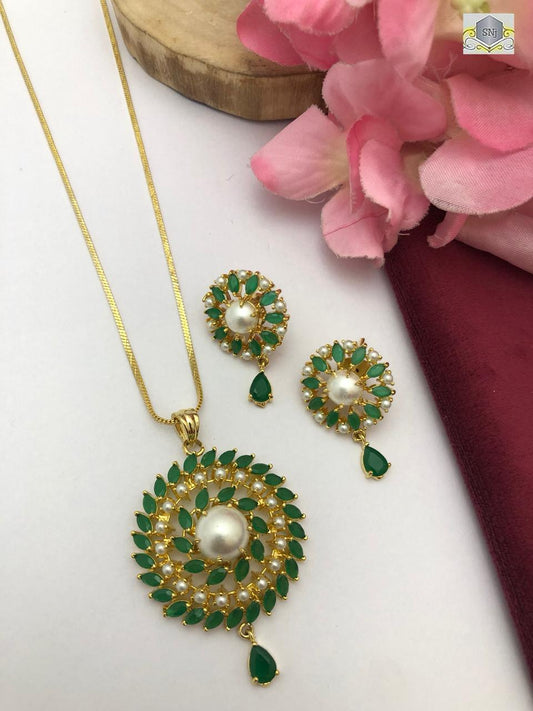 Stone Pendant chain and earings combo